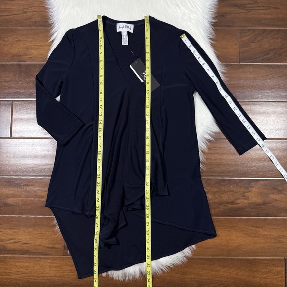 Joseph Ribkoff Women's Size 4 Blue Jersey Knit V Neck Cascade Swing Tunic Top - Picture 4 of 9